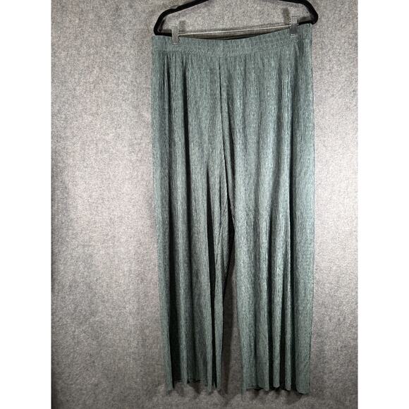 Bailey/44 Pants‎ Women XL Green Pull On Pleated Stretch Wide Leg Minimalist - Picture 1 of 7